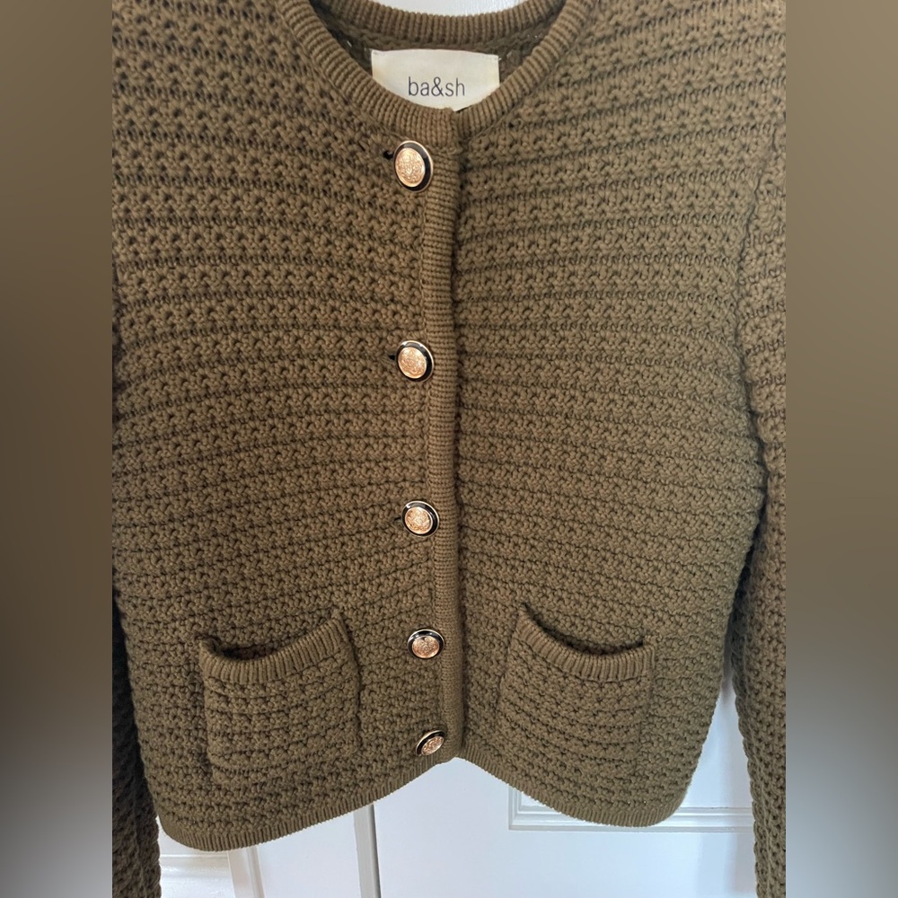ba&sh kaki Green Knit Cardigan with Buttons - Picture 7 of 8